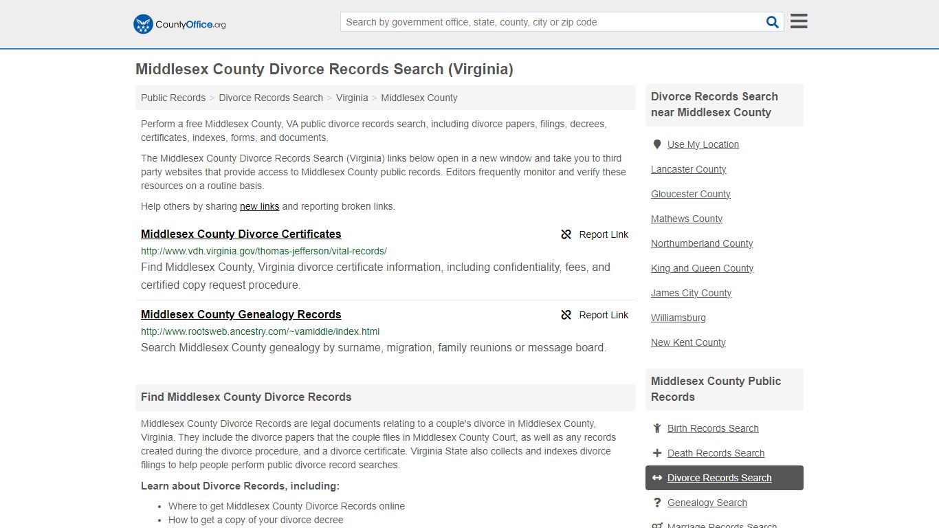 Divorce Records Search - Middlesex County, VA (Divorce Certificates ...